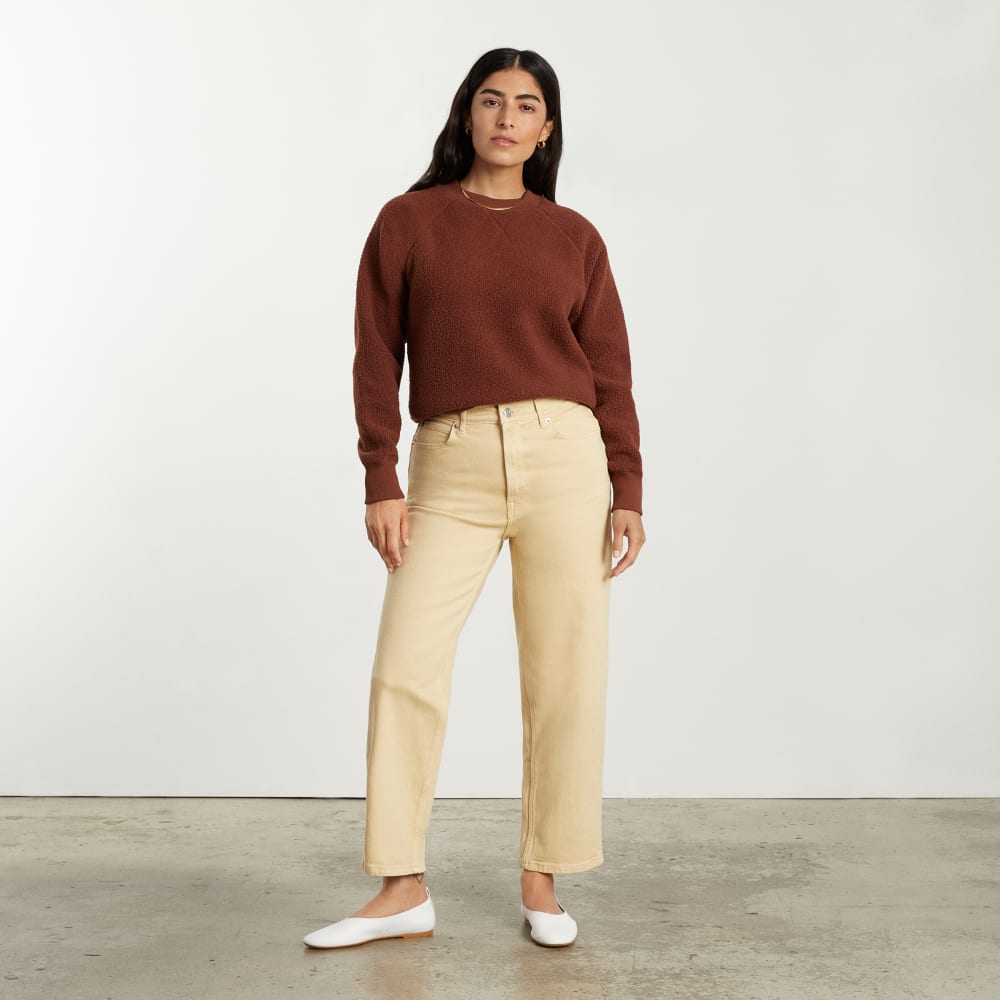 The ReNew Fleece Raglan Sweatshirt in Rosewood — detail view