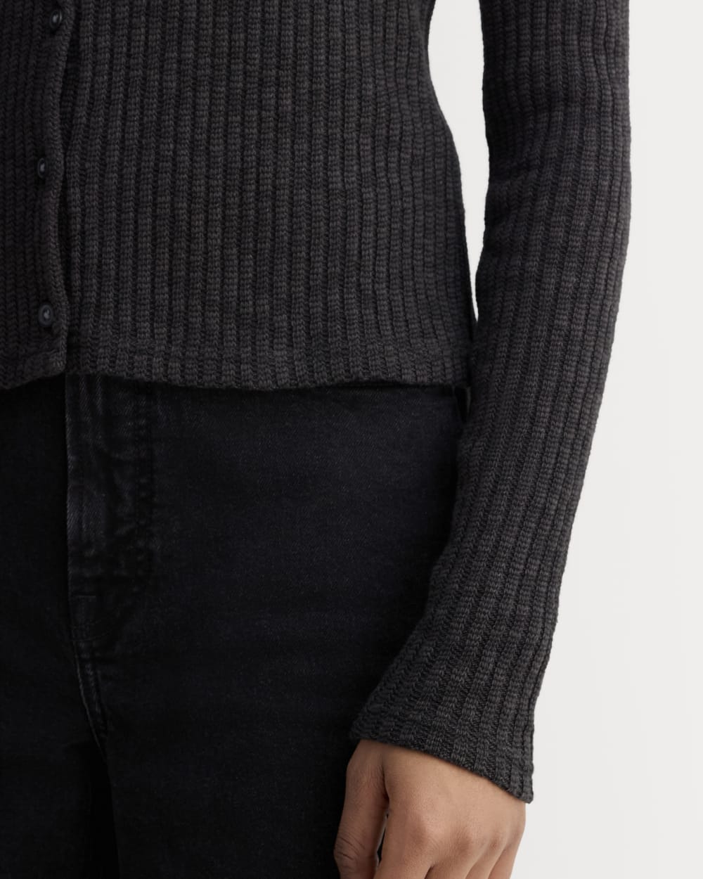 The Cozy Rib Cardigan in Black — detail view
