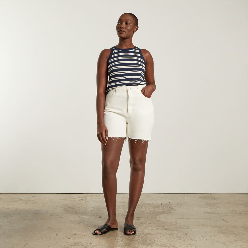 The Tank in Essential Cotton in Navy / Tan — detail view