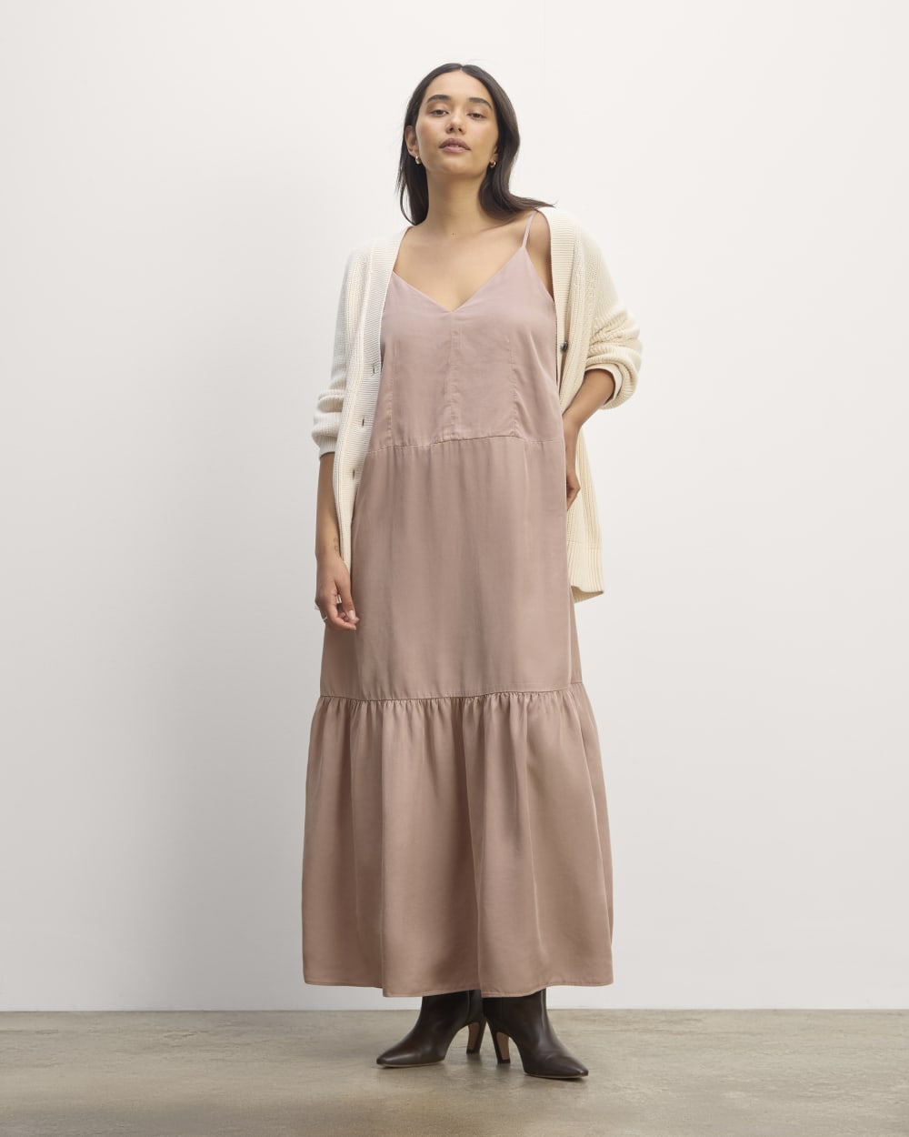 The Long Weekend Dress in Butterlite in Dusty Rose — front view