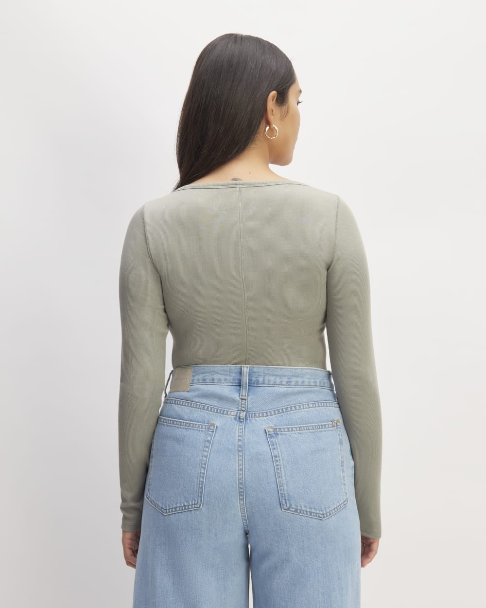The Luxe Rib Long-Sleeve Scoop-Neck Tee in Sage Green — detail view