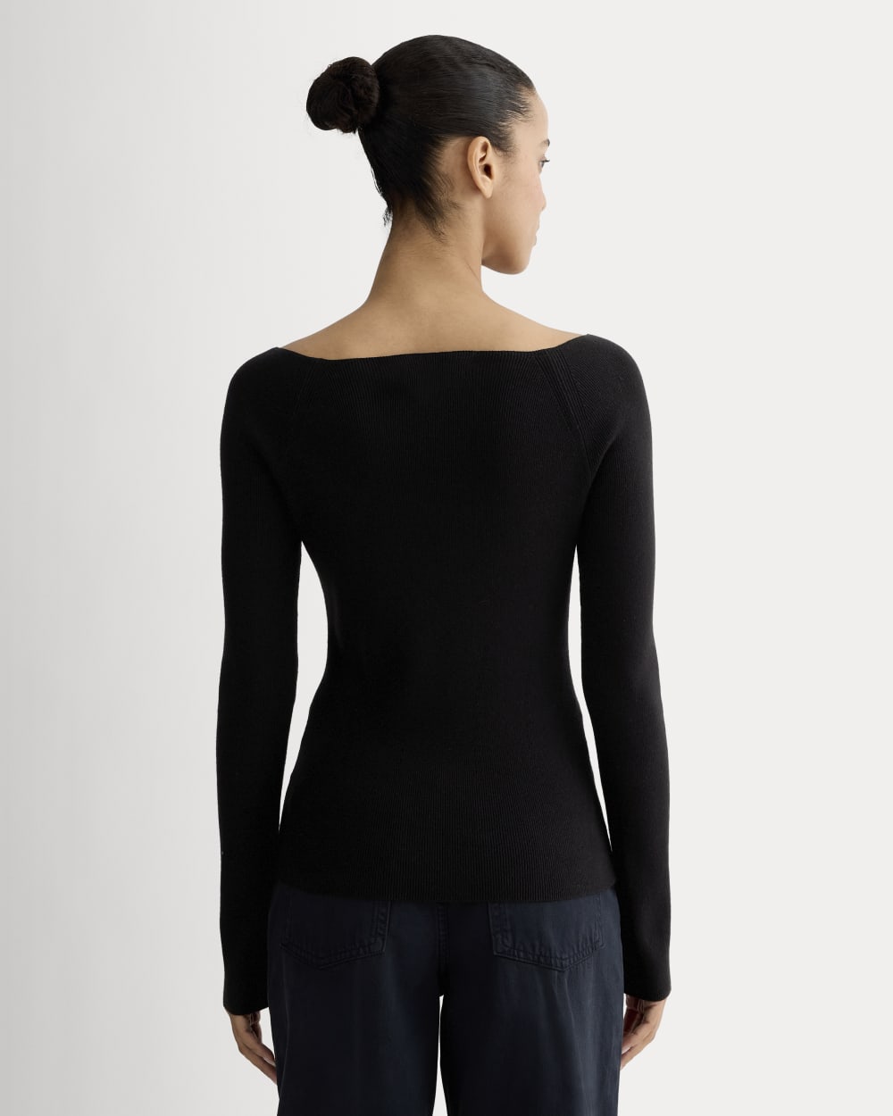 The Knit Boatneck Top in Black — detail view