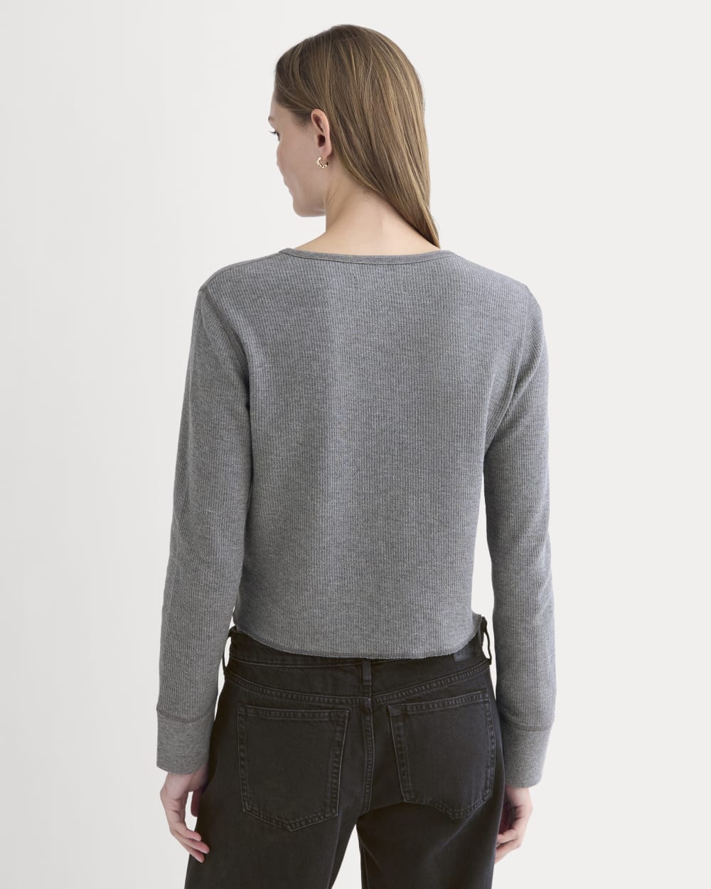 Boxy Henley in Cozy Waffle in Heathered Charcoal — detail view