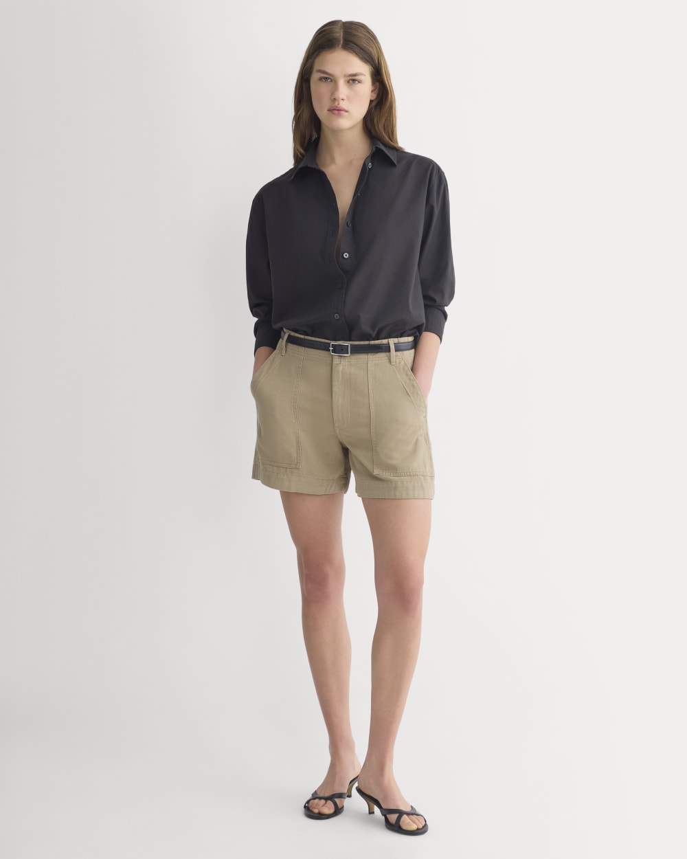 The Utility Short in Buttersoft in Chinchilla — detail view