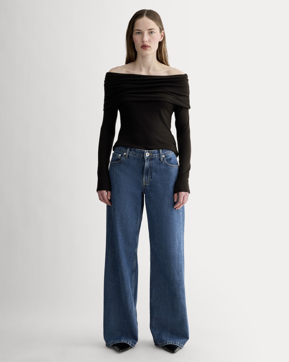 The Off-the-Shoulder Top in Butterluxe in Black — detail view