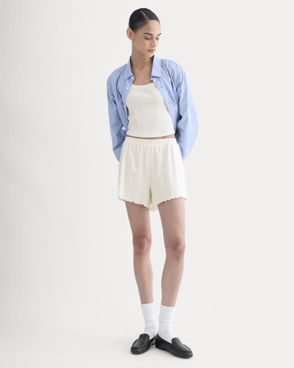 Lounge Rib Short in Bone — front view