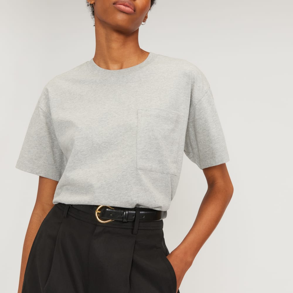 The Organic Cotton Relaxed Pocket Tee in Heather Grey — detail view