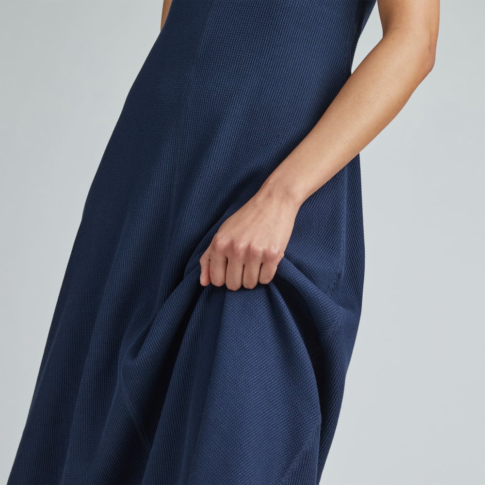 The Organic Cotton Waffle Tank Dress in Navy — detail view