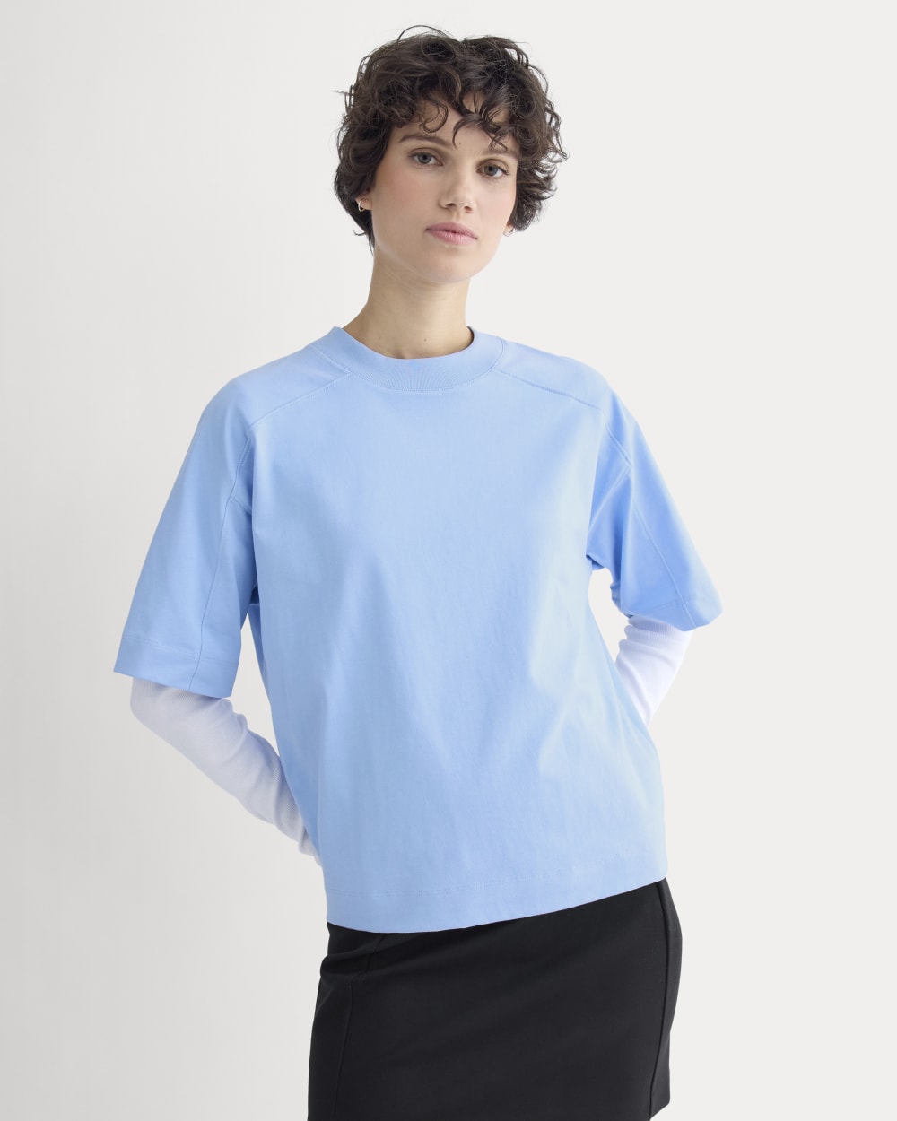 Oversized Seamed Tee in Open Air Blue — front view
