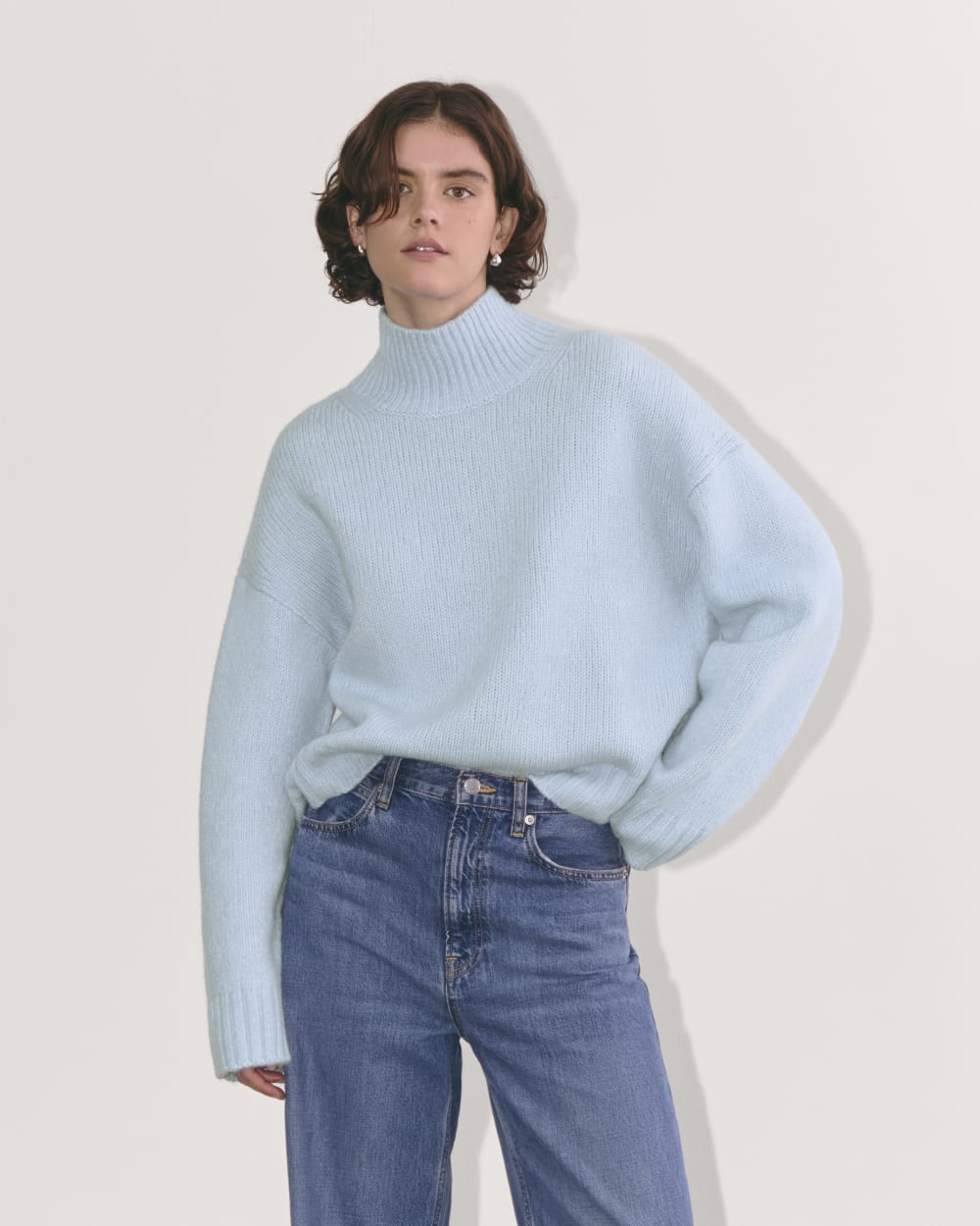 The Cloud Oversized Turtleneck in Chambray Blue — front view