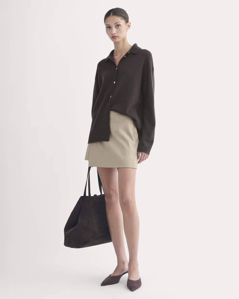Cashmere Button-Up Shirt in Dark Chocolate — detail view