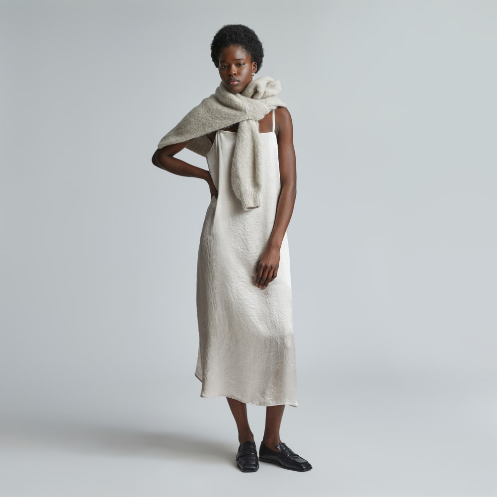 The Satin Square-Neck Slip Dress in Cream — detail view