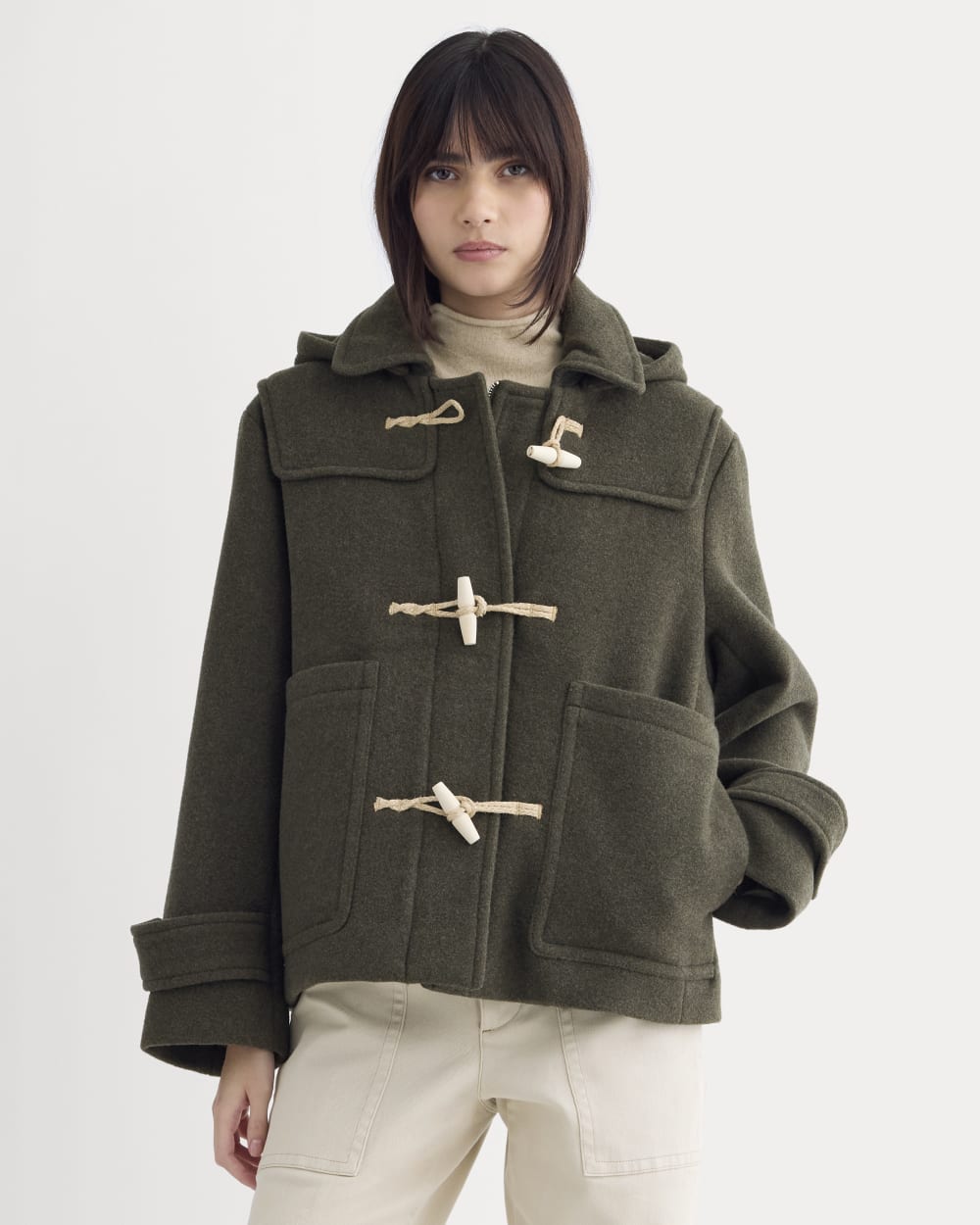 The ReWool Duffle Coat in Heather Beech — front view
