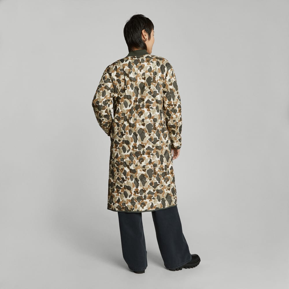 The ReNew Long Liner in Biscotti Camo — detail view