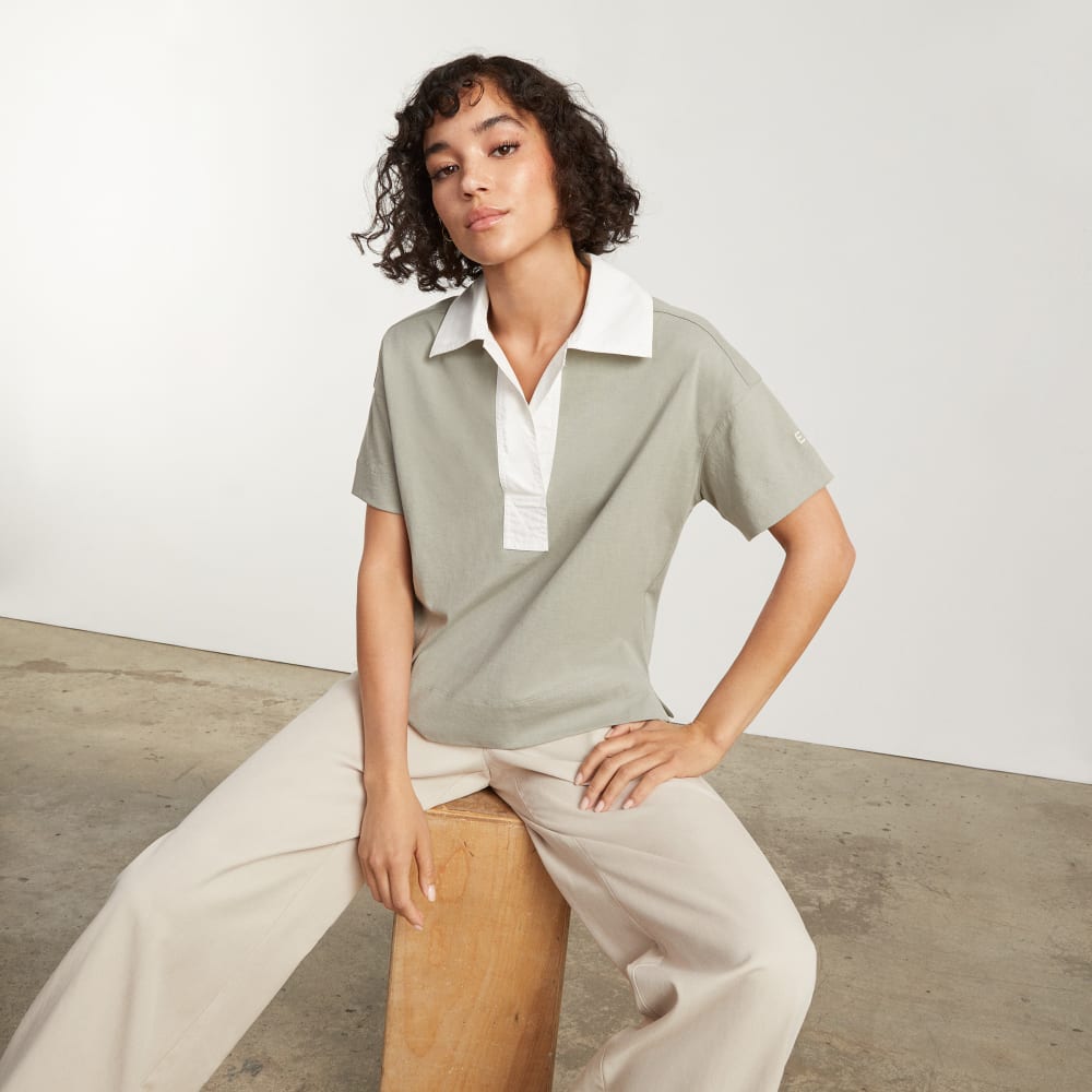 The Retro Jersey Polo in Smoke / Bone — detail view