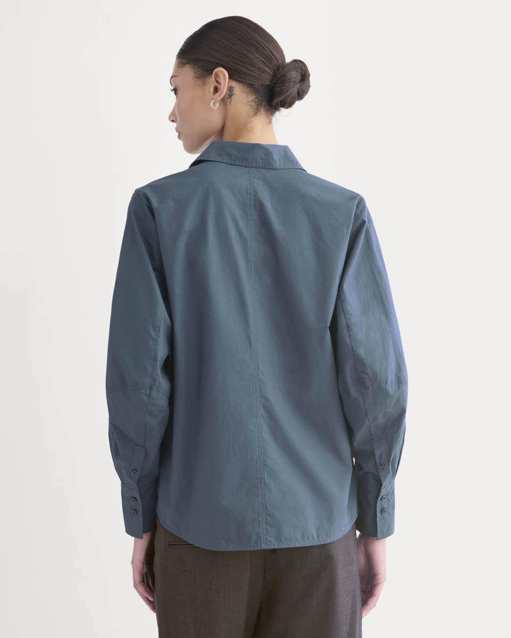 Lantern-Sleeve Shirt in Lightweight Cotton in Deep Lazuli Blue — detail view