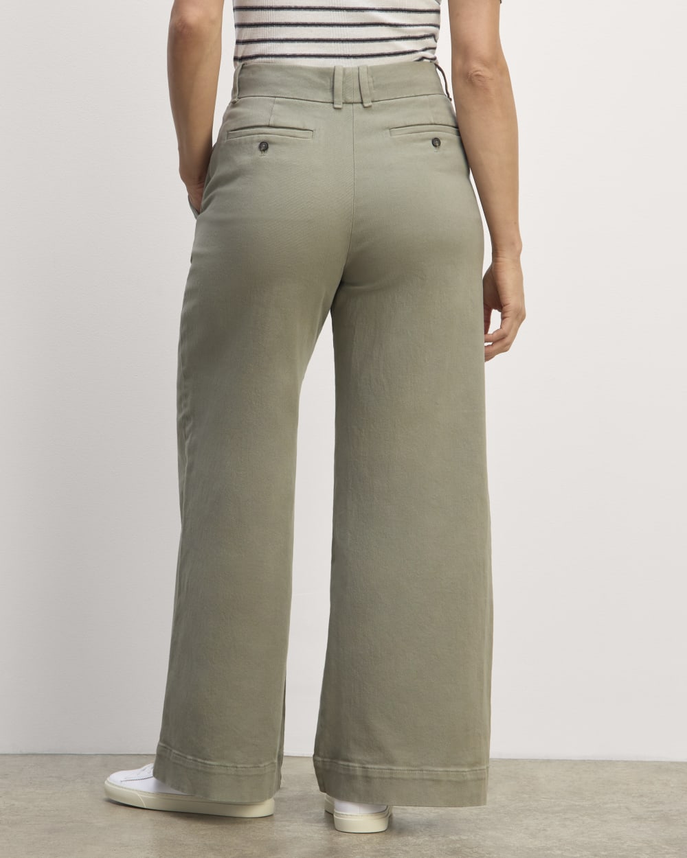 The Phoebe Trouser in Sage Green — detail view