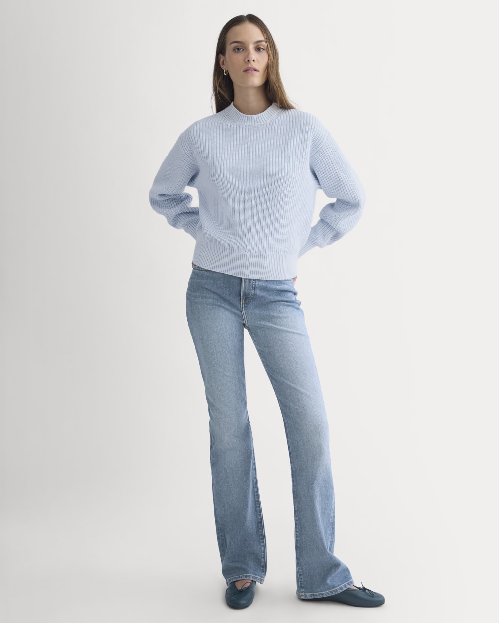 Cropped Ribbed Crew in Everyday Cotton in Skywriting — detail view