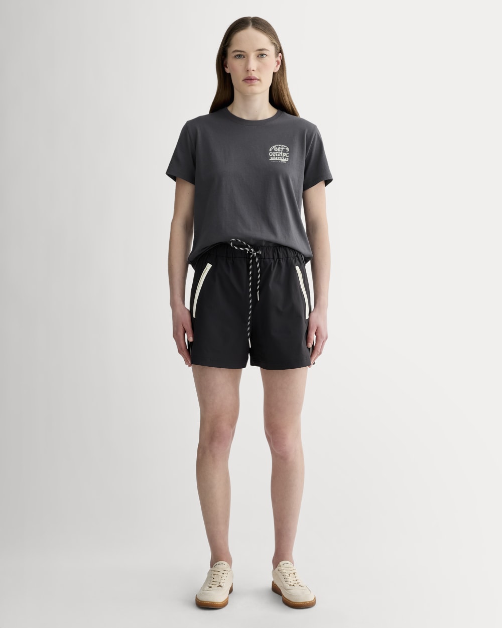 The Everlane x Parks Project Box-Cut Tee in Forged Iron / Natural — detail view