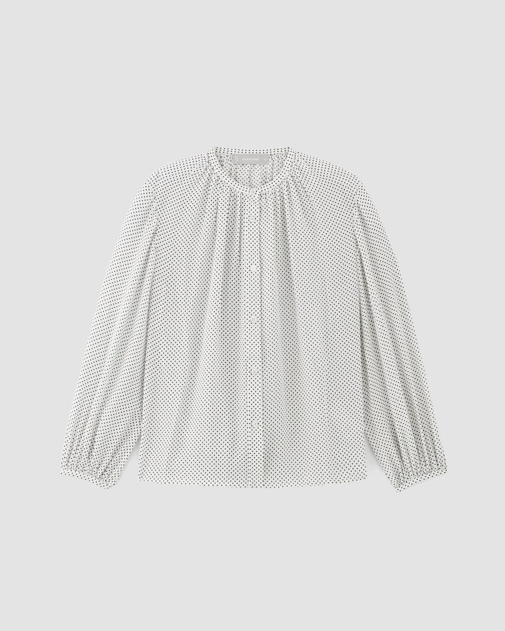 The Washable Clean Silk Shirred Blouse in Bone / Black Polka Dot — alternate view