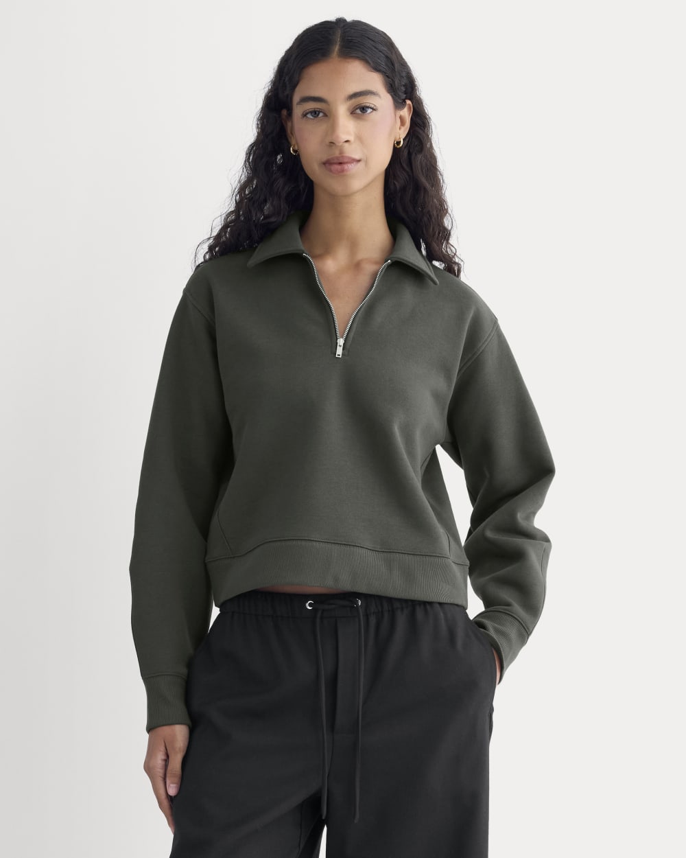 Luxe Fleece Zip Polo in Washed Black — front view