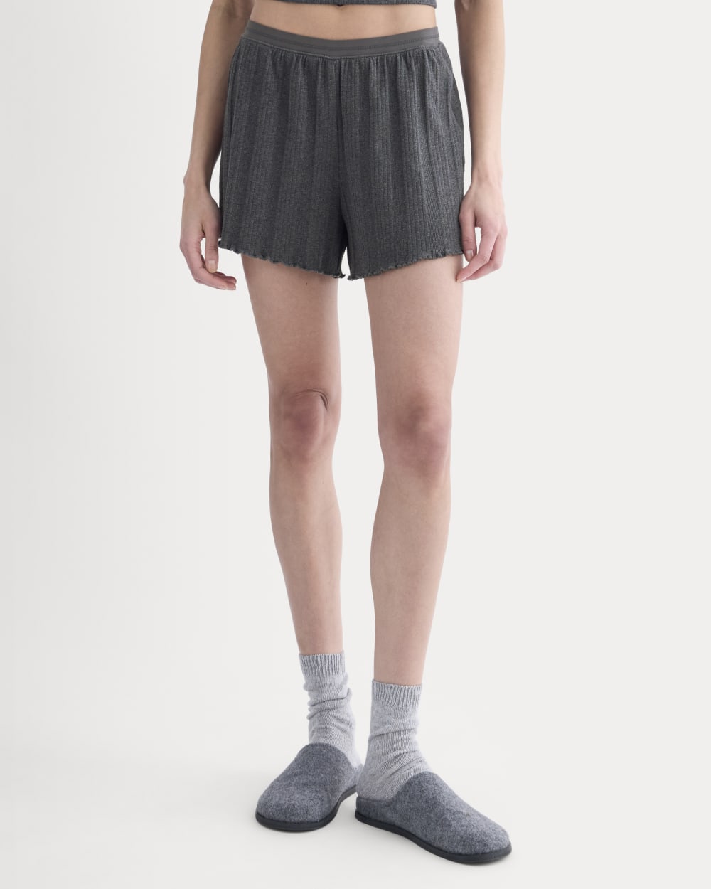 Lounge Rib Short in Heathered Soot — detail view