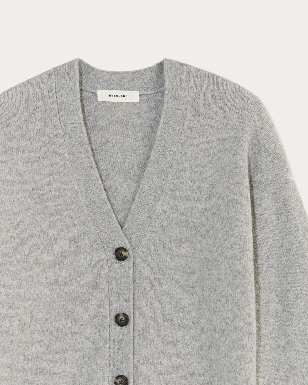 The Cocoon Cardigan in Plush Cotton in Heathered Grey — detail view