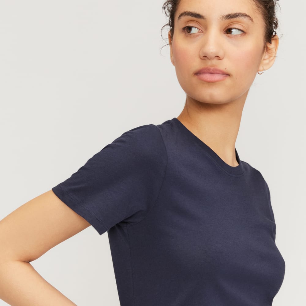The Organic Cotton Crew Tee in Navy — detail view