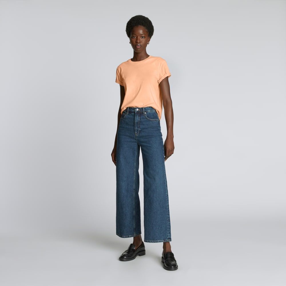 The Box-Cut Tee in Essential Cotton in Apricot — detail view