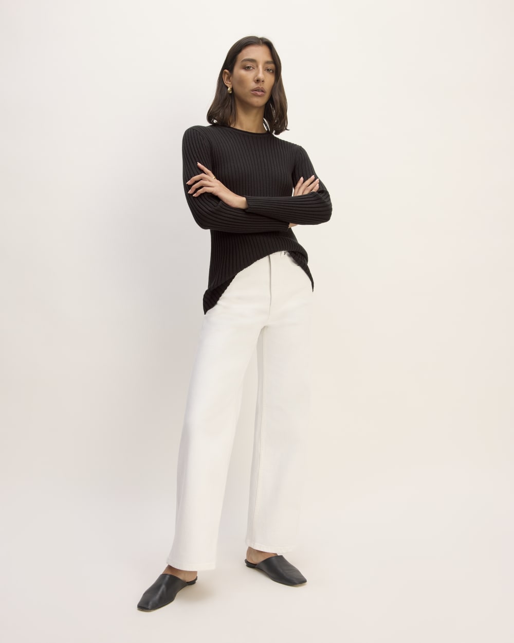 The Cotton Rib Crew in Black — detail view