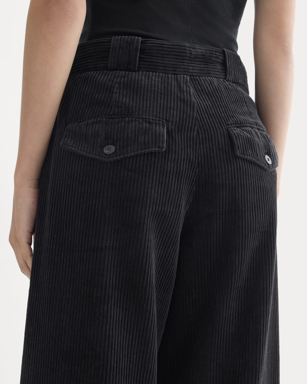 Corduroy Wide-Leg Trouser in Black — detail view