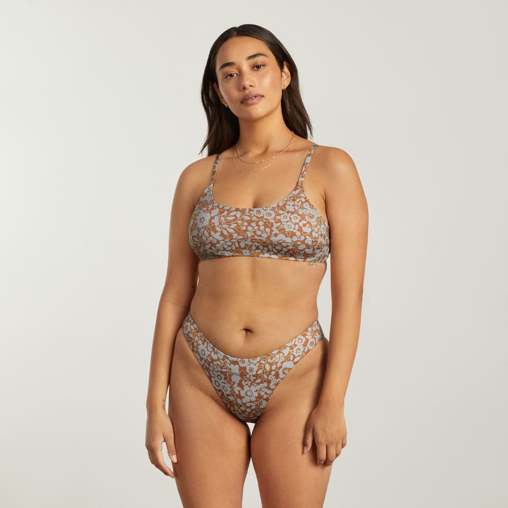 The Thigh-High Bikini Bottom in Honey Floral — detail view