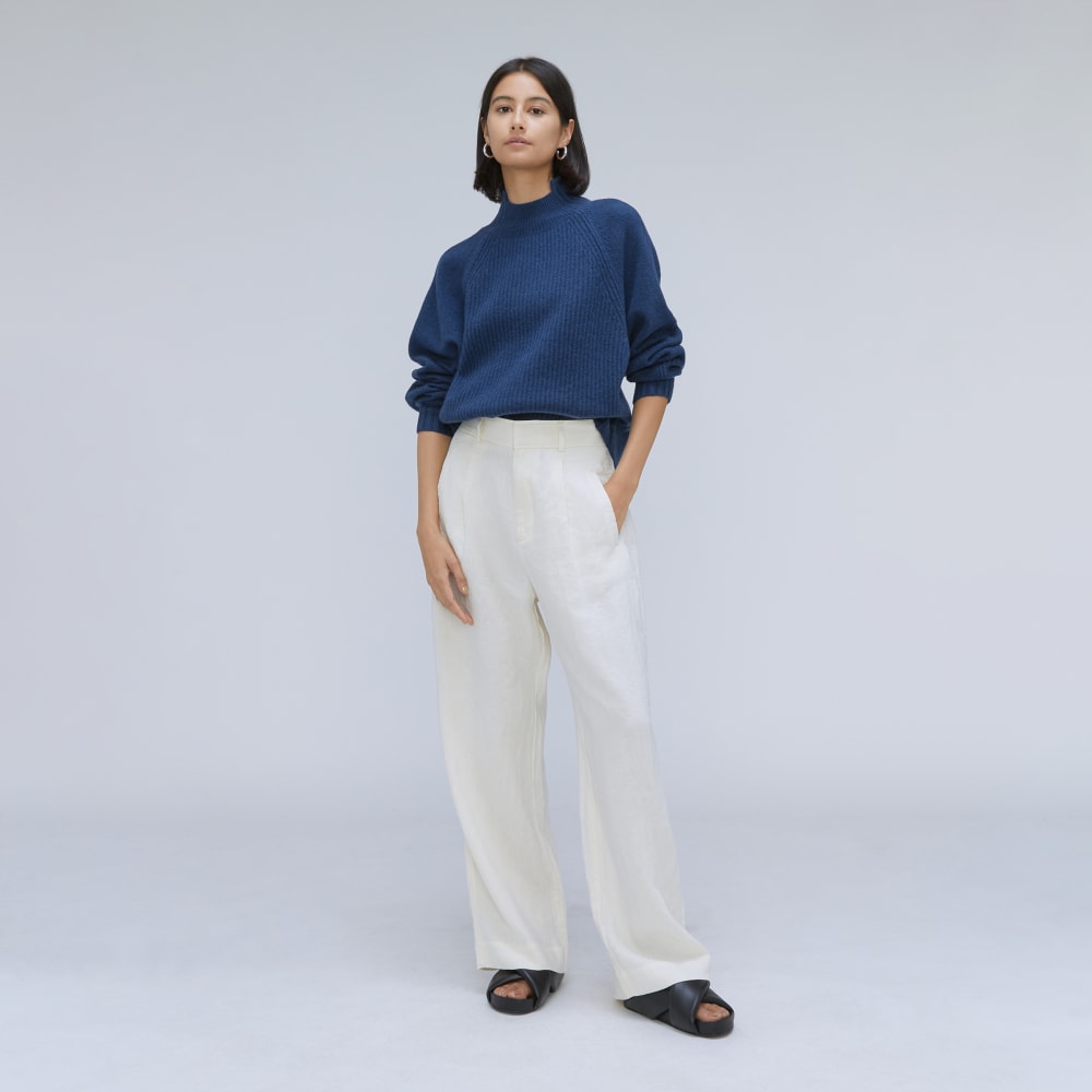 The Cashmere Ribbed Turtleneck in Bright Navy — detail view