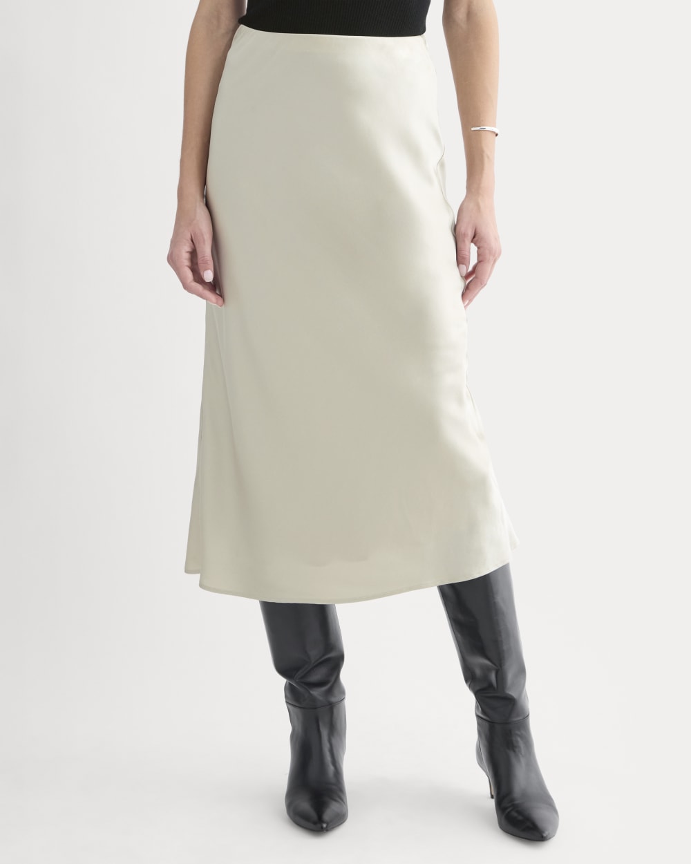 Slip Skirt in Silk Charmeuse in Peyote — detail view
