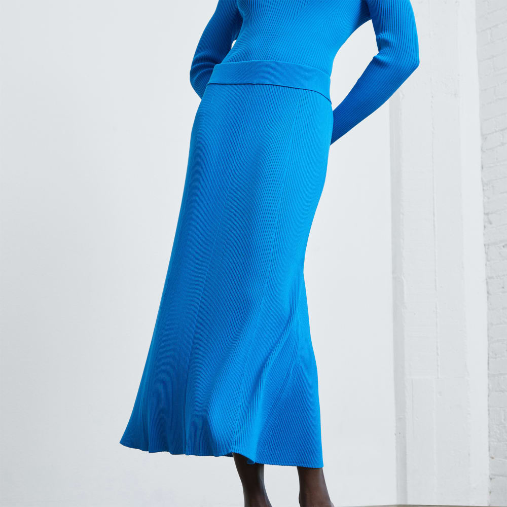 The Ribbed Knit Skirt in Brilliant Blue — detail view