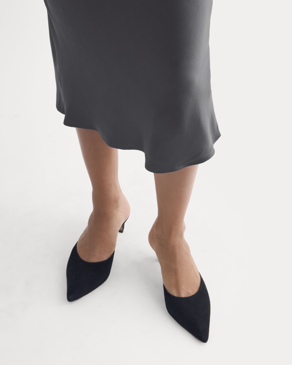 Slip Skirt in Silk Charmeuse in Graphite — detail view