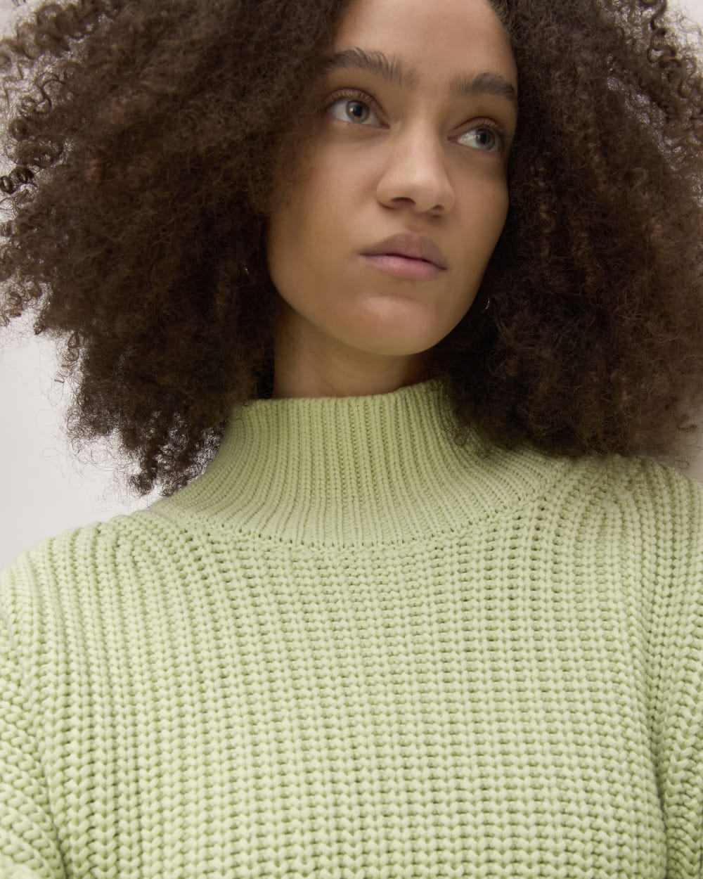 The Everlane x Marques' Almeida Turtleneck in Seafoam Green — detail view