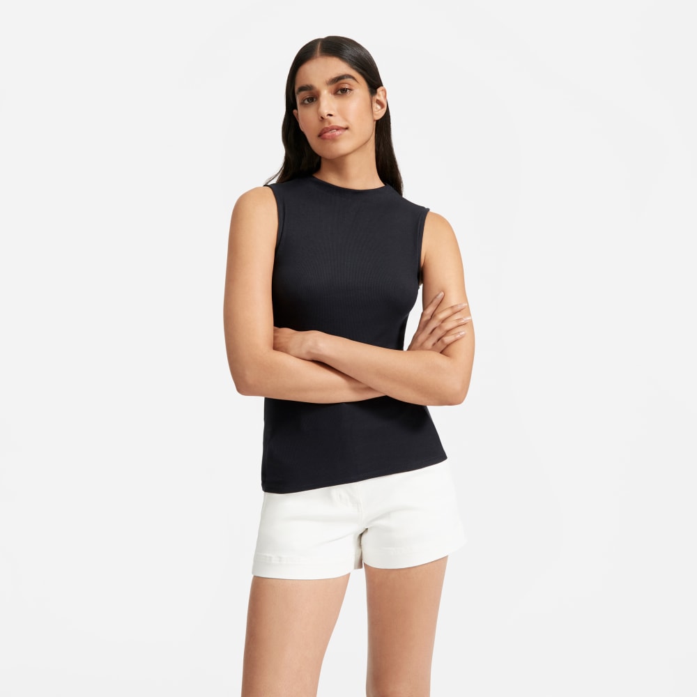 The Pima Micro-Rib Funnel-Neck Tank in Black — alternate view