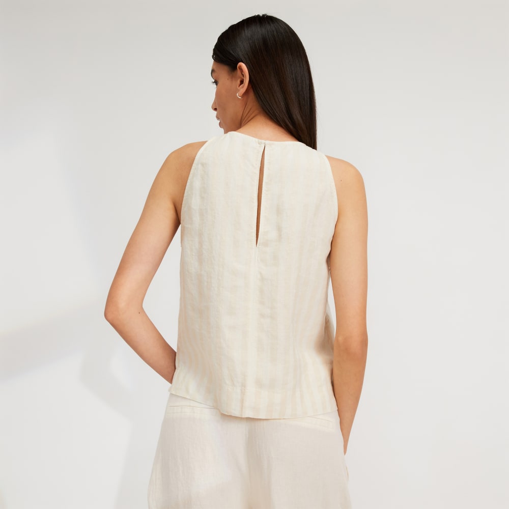 The Linen High-Neck Tank in Brazilian Sand / Canvas Tan — detail view