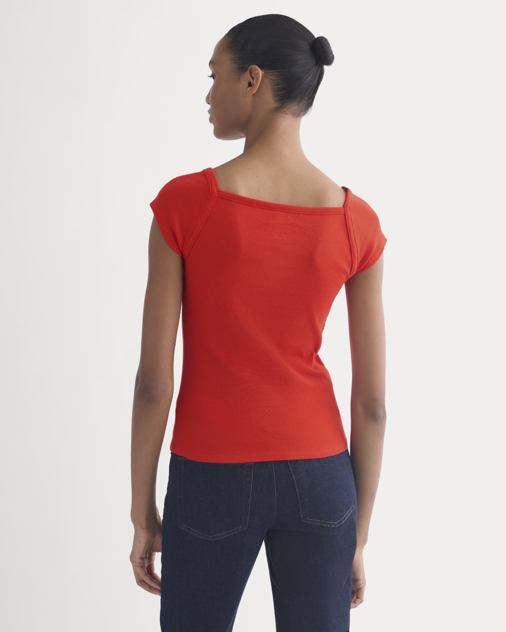 RetroSoft Cotton Square-Neck Tee in Fiery Red — detail view