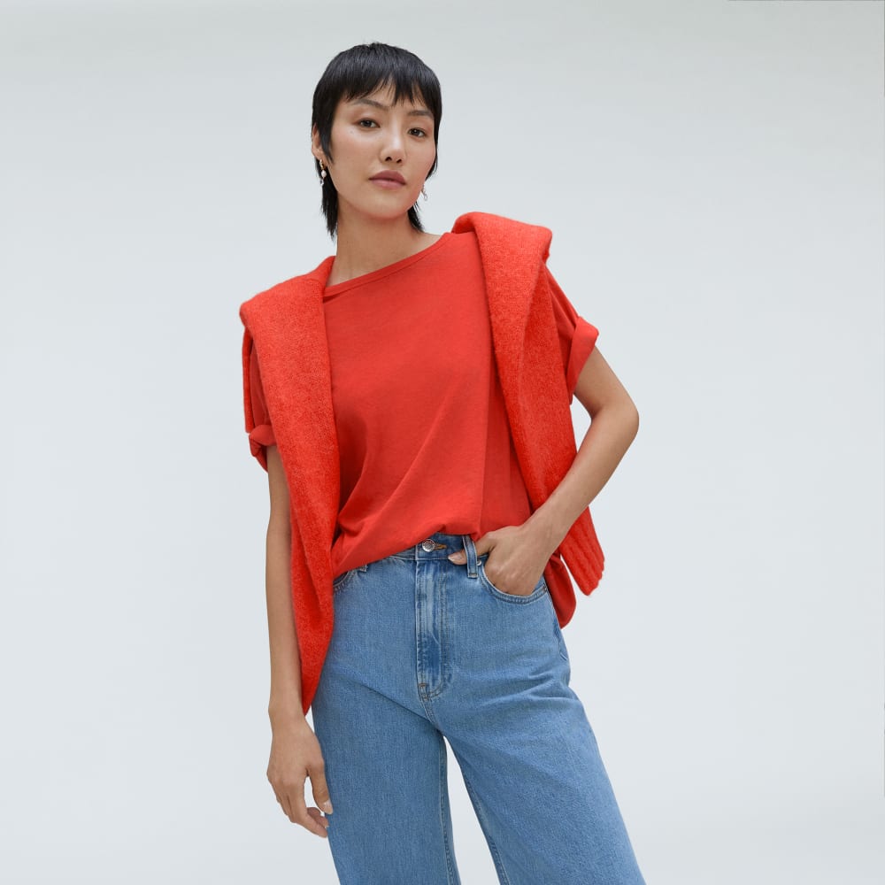 The Air Tee in Red Orange — detail view