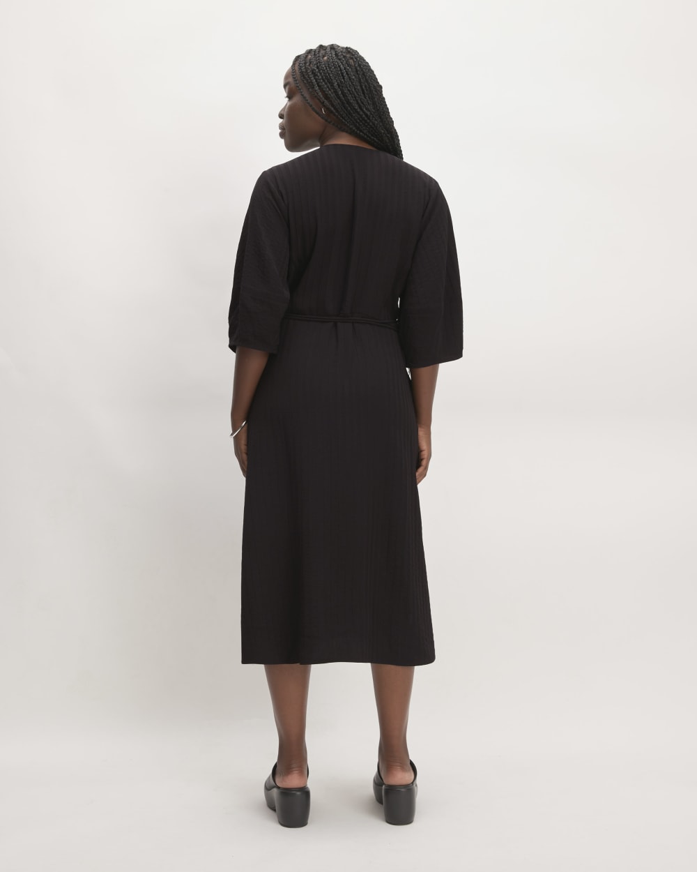 The City Stripe Wrap Dress in Black — detail view