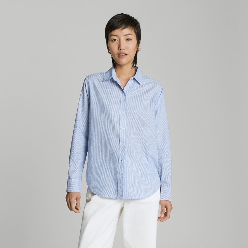 The Must-Have Shirt in Silky Cotton in Lapis Blue / White — front view