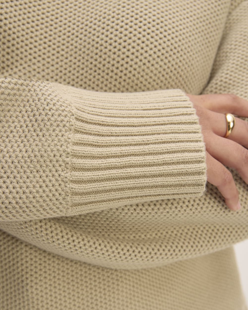 The Cotton Honeycomb Square Crew in Trench Coat Khaki — detail view