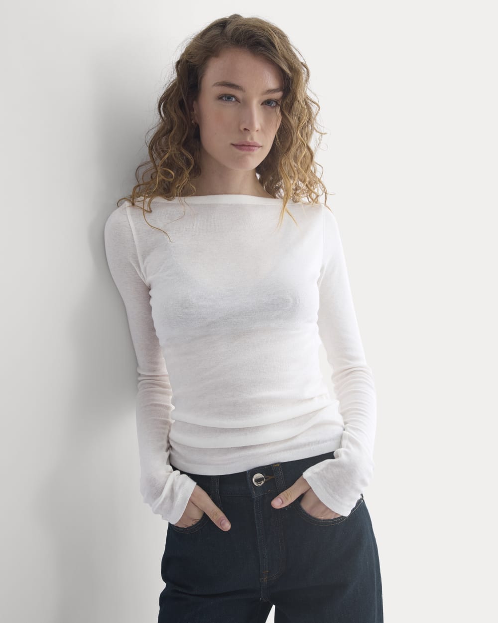 Tissue Boatneck Top in Bone — detail view