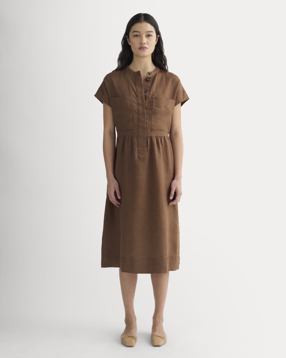 The Craft Dress in Linen in Cedarwood — front view
