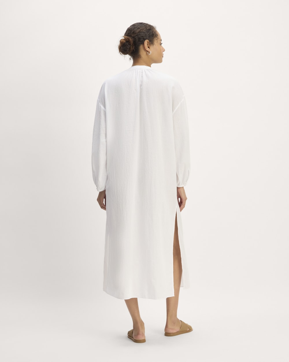 The Gauze Caftan Dress in White — detail view