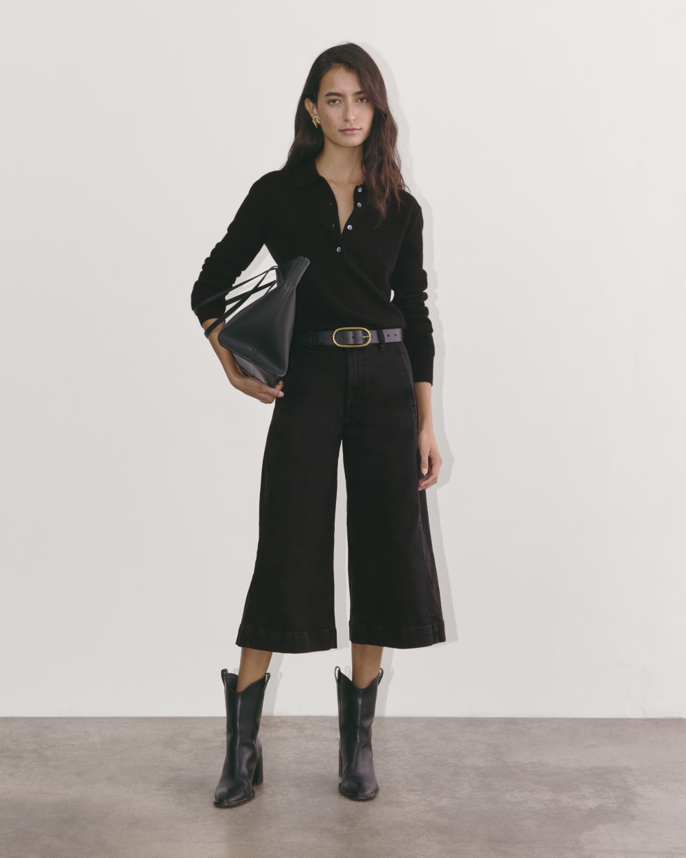 The Denim Culotte in Tumbled Black — detail view