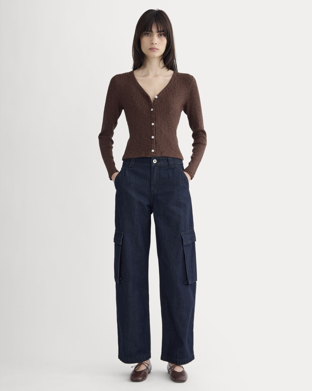 The Cozy Rib Cardigan in Dark Mahogany — detail view