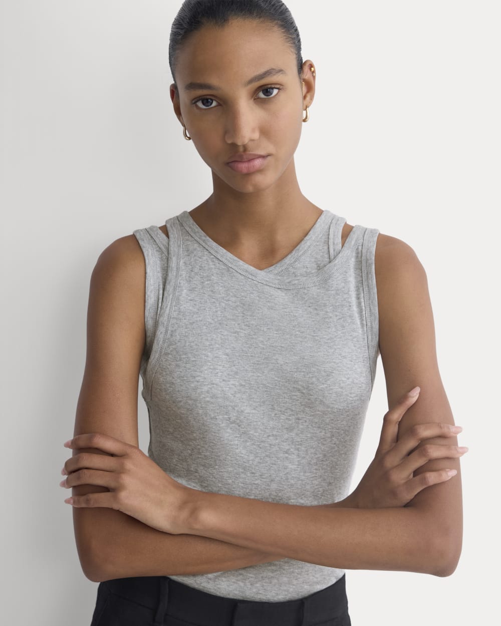 Tissue Layered Tank in Heathered Grey — detail view
